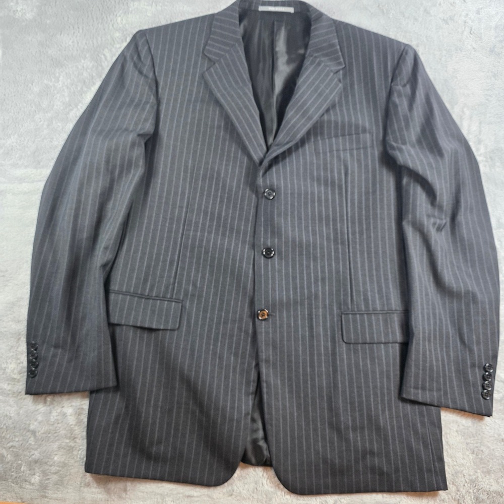Hickey Freeman Madison Pinstripe Blazer Worsted Wool USA Charcoal Gray Mens 46L